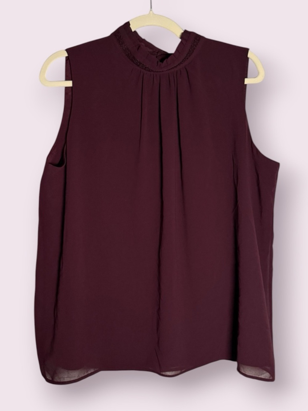 Karl Lagerfeld Dark Plum Purple High Neck Sleeveless Blouse Size Large
